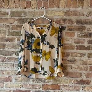 Joie Cream Floral Blouse with Blue and Yellow Accents